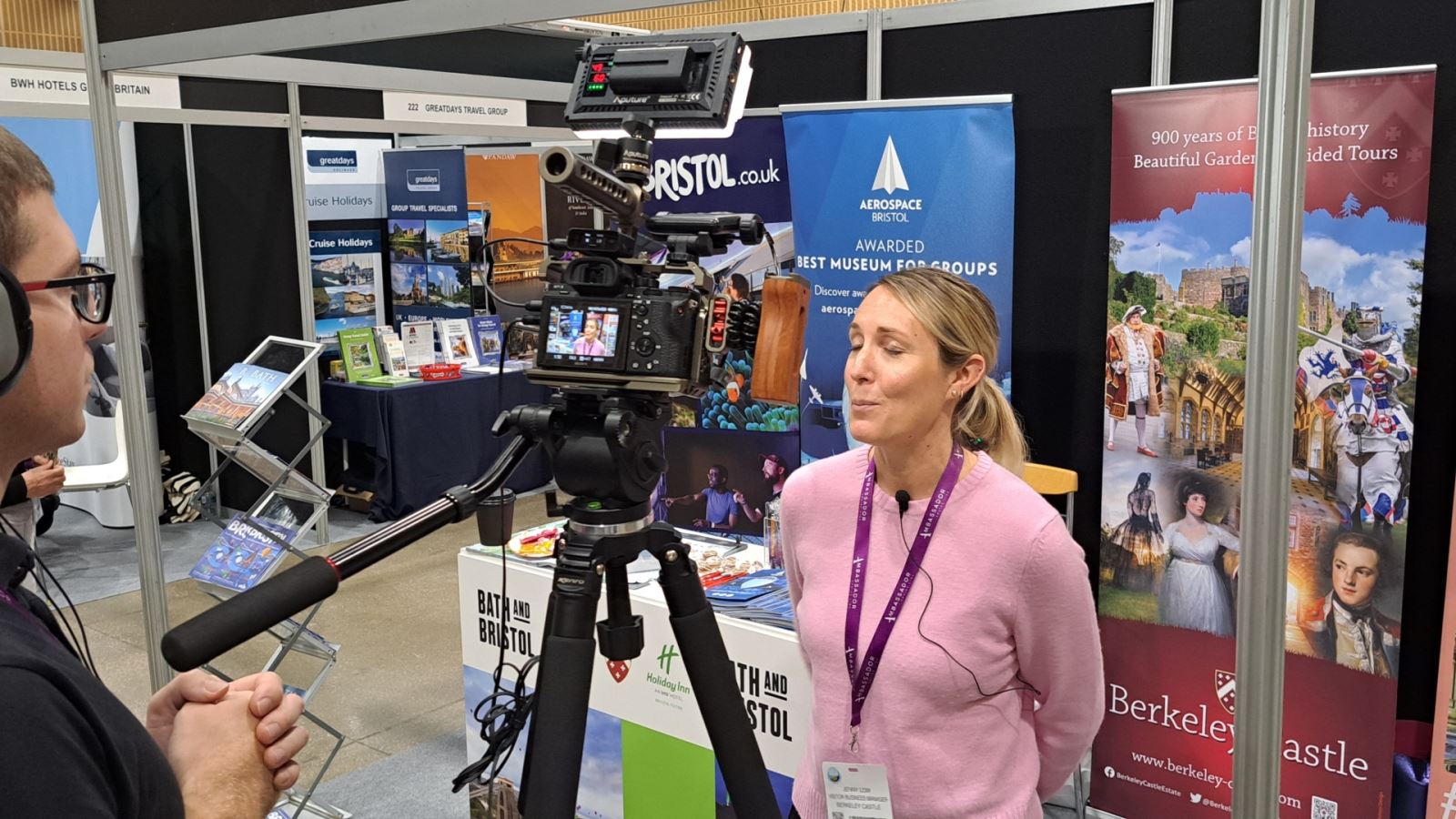 Berkeley Castle's Jenny Low is interviewed at the 2024 Group Leisure & Travel Show